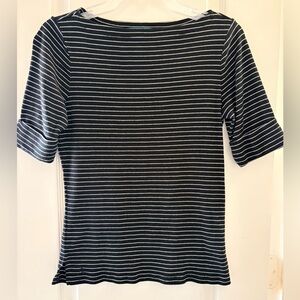 Ralph Lauren Black and White Striped Boatneck Short Sleeve Top Medium